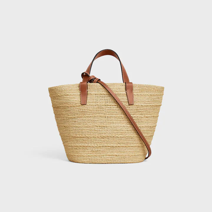 Celine Classic Panier petit modèle Souple Raphia et veau