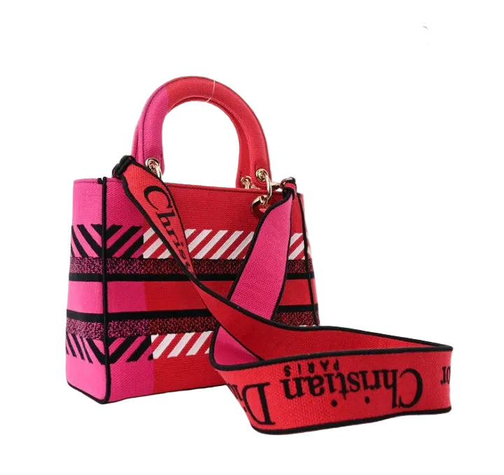 Christian Dior Sac Lady D-Lite Medium en toile brodée motif fleurs Pop – Rouge et rose