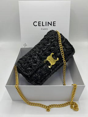 CÊLINË SAC À BANDOULIÈRE CHAÎNE CLAUDE en TEXTILE EFFET RAPHIA