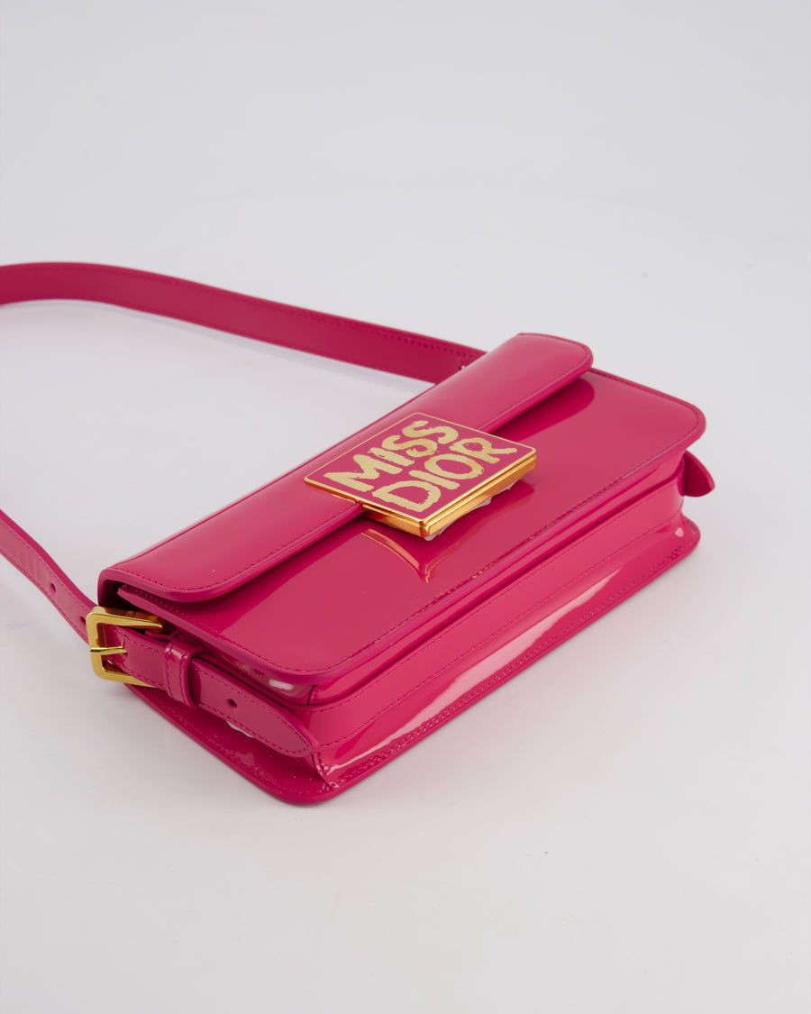 Sac bandoulière à rabat Mïss Diôr Fuchsia Christian Diôr de veau verni avec finitions dorées