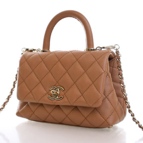 Sac Chanel Mini caviar marron avec poignée Coco