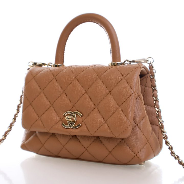 Sac Chanel Mini caviar marron avec poignée Coco
