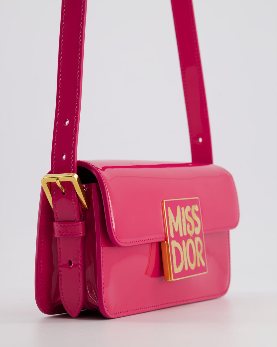 Sac bandoulière à rabat Mïss Diôr Fuchsia Christian Diôr de veau verni avec finitions dorées
