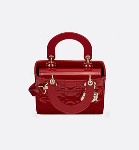 Sac Ladÿ Diôr Small de veau Cannage verni rouge cerise