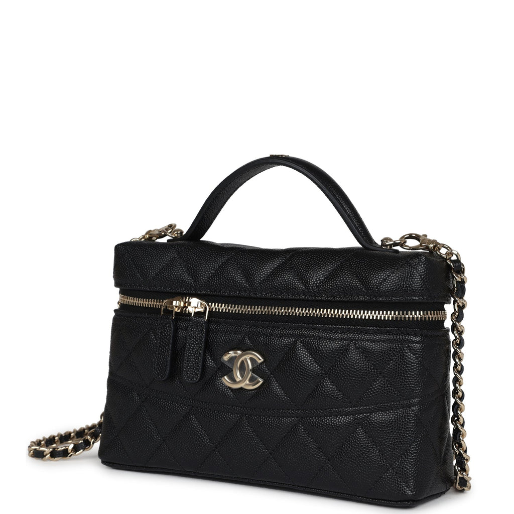 Sac à main long Ch@nel CC avec poignée supérieure et chaîne,caviar noir et finitions or clair