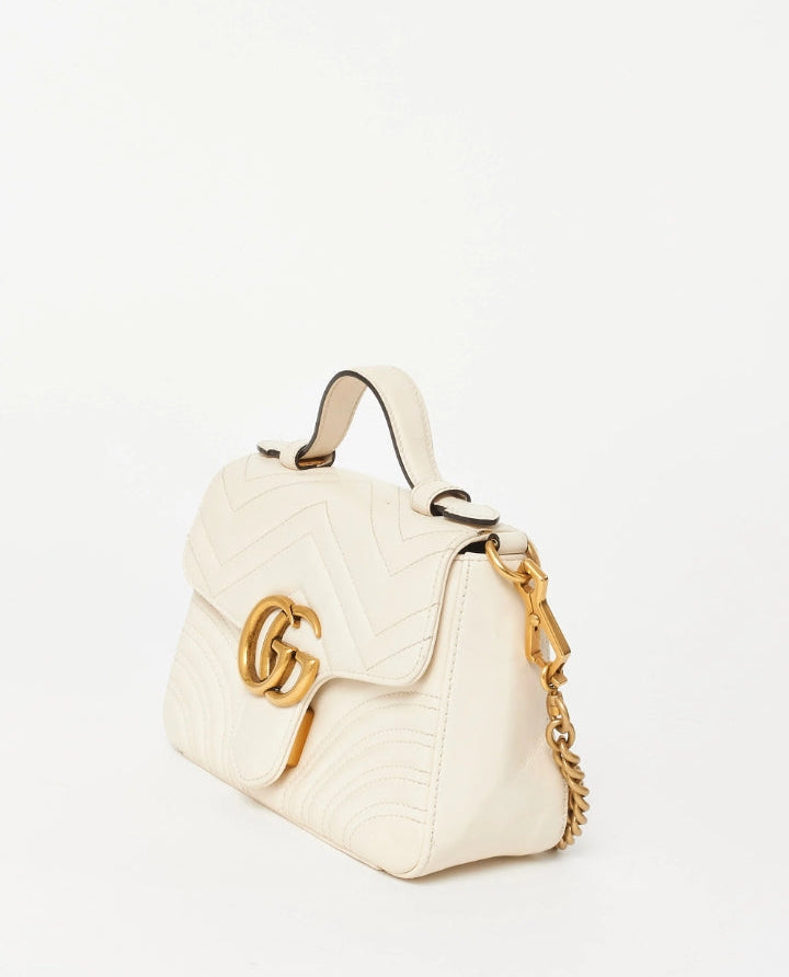 GG Sac à main GG Marmont  blanc à chevrons avec poignée supérieure