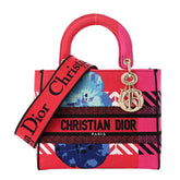 Christian Dior Sac Lady D-Lite Medium en toile brodée motif fleurs Pop – Rouge et rose