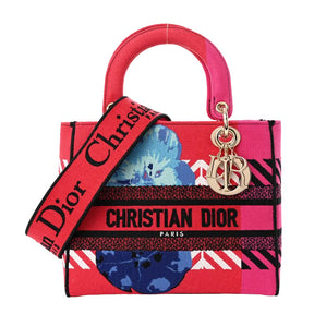 Christian Dior Sac Lady D-Lite Medium en toile brodée motif fleurs Pop – Rouge et rose