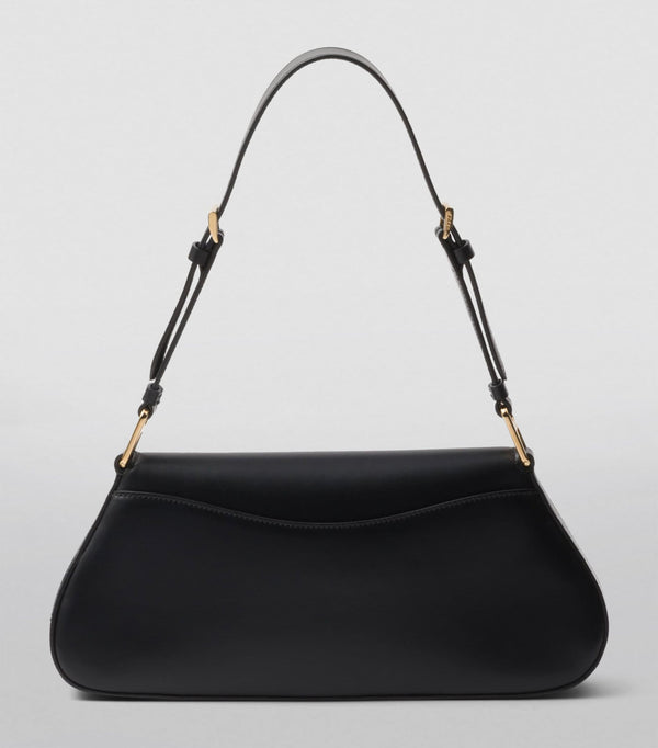Sac porté épaule en vrai cuir verni Noir