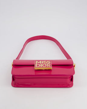 Sac bandoulière à rabat Mïss Diôr Fuchsia Christian Diôr de veau verni avec finitions dorées