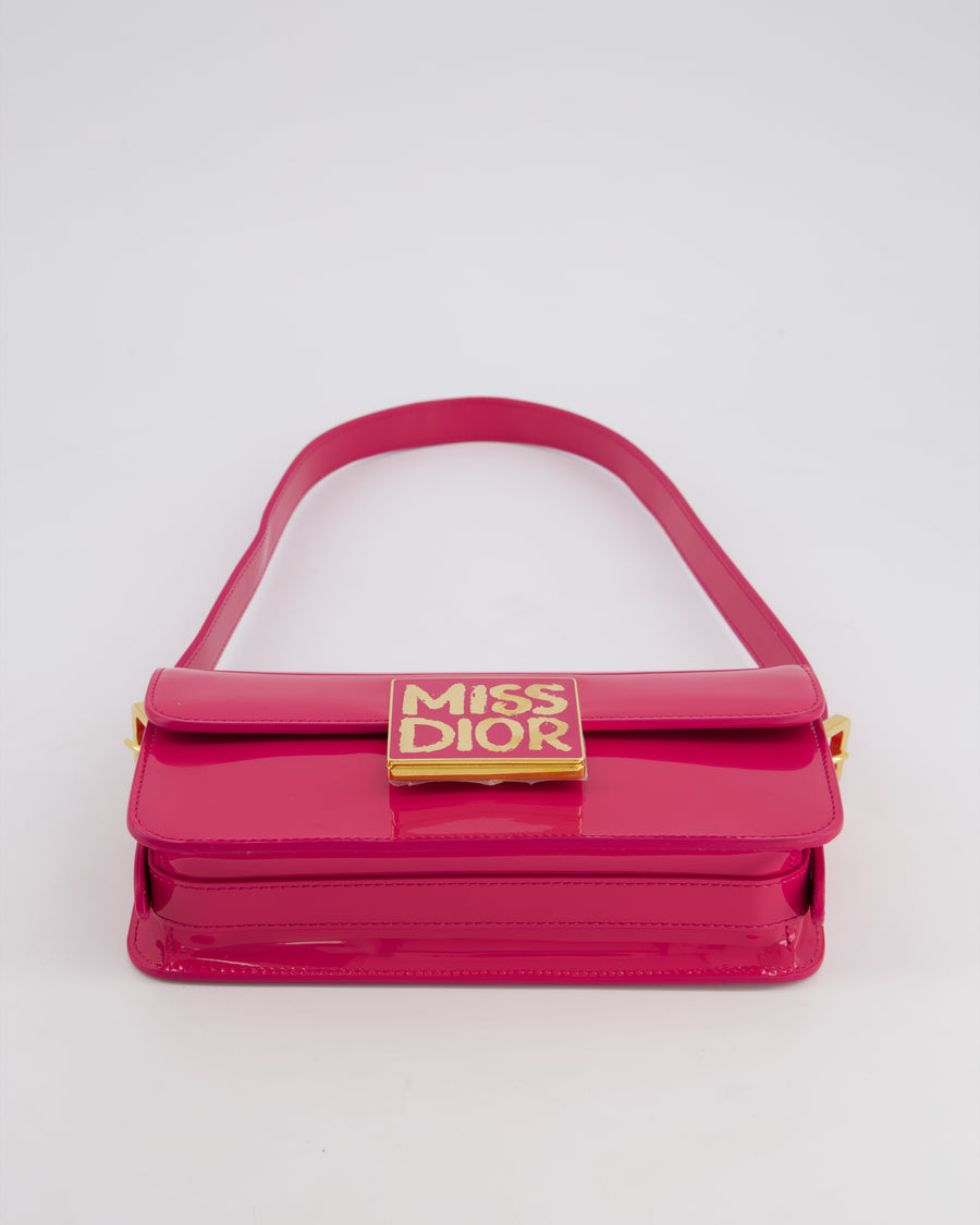 Sac bandoulière à rabat Mïss Diôr Fuchsia Christian Diôr de veau verni avec finitions dorées