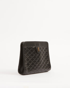 YSL Black Quilted Logo Victoire Shoulder Bag
