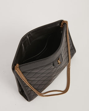 YSL Black Quilted Logo Victoire Shoulder Bag