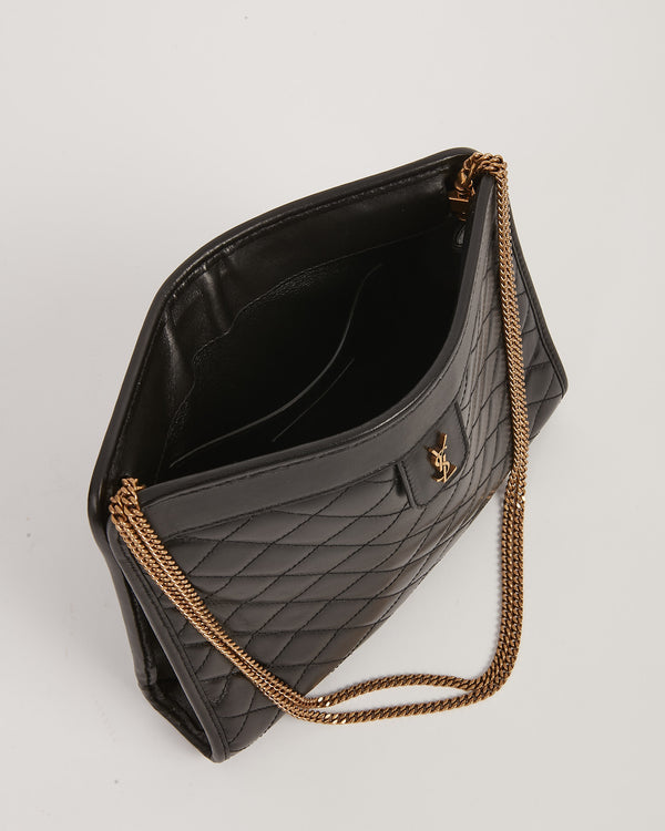 YSL Black Quilted Logo Victoire Shoulder Bag