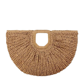 YSL Grand sac à main demi-lune en paille Naïa