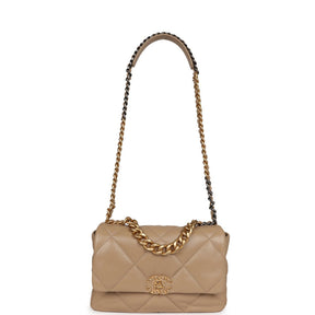 Ch@nel Large 19 Flap Bag Dark Beige Lambskin Mixed Hardware