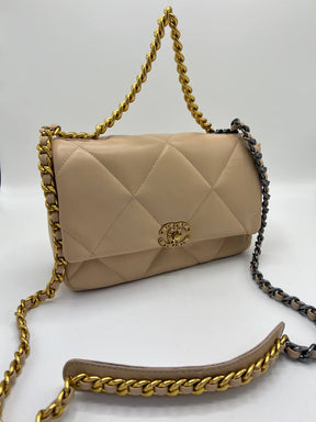 Ch@nel Large 19 Flap Bag Dark Beige Lambskin Mixed Hardware
