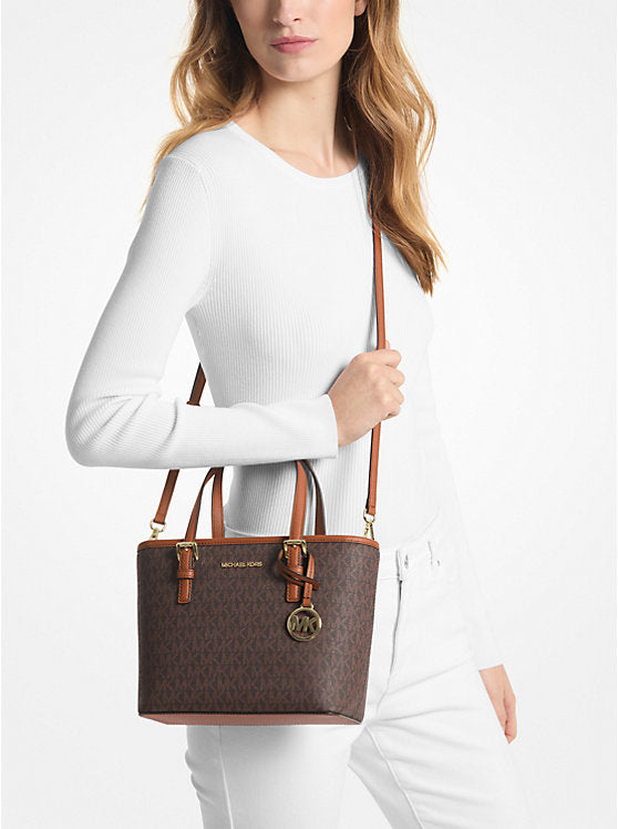 MK Très petit sac fourre-tout Jet Set Travel à fermeture éclair sur le dessus et à logo