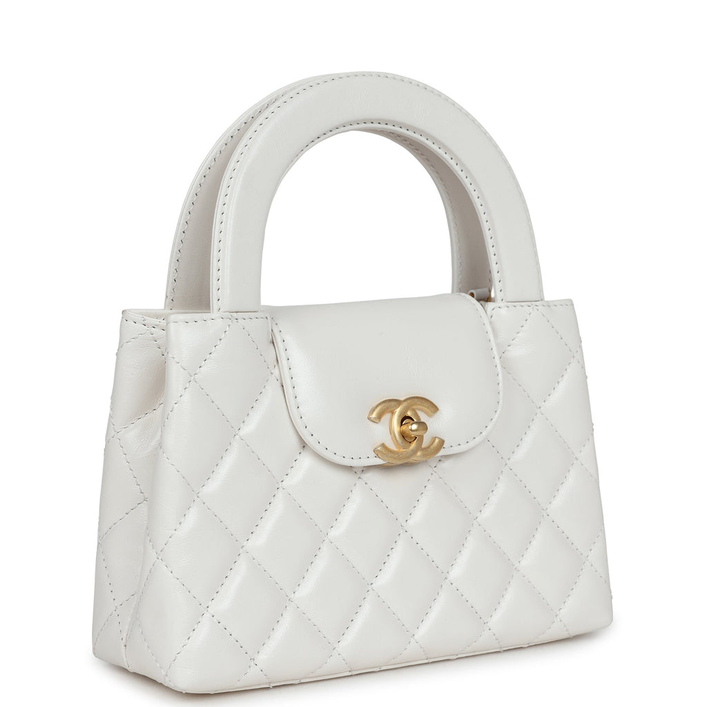 Petit sac cabas Kelly  de veau vieilli blanc brillant