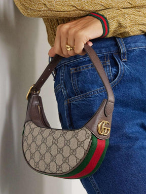 Gucci Sac Ophidia demi-lune en toile enduite GG, mini sac hobo
