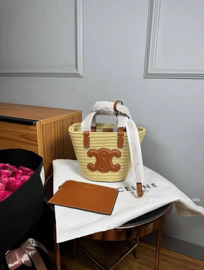 Celine Classic Panier petit modèle Souple Raphia et veau