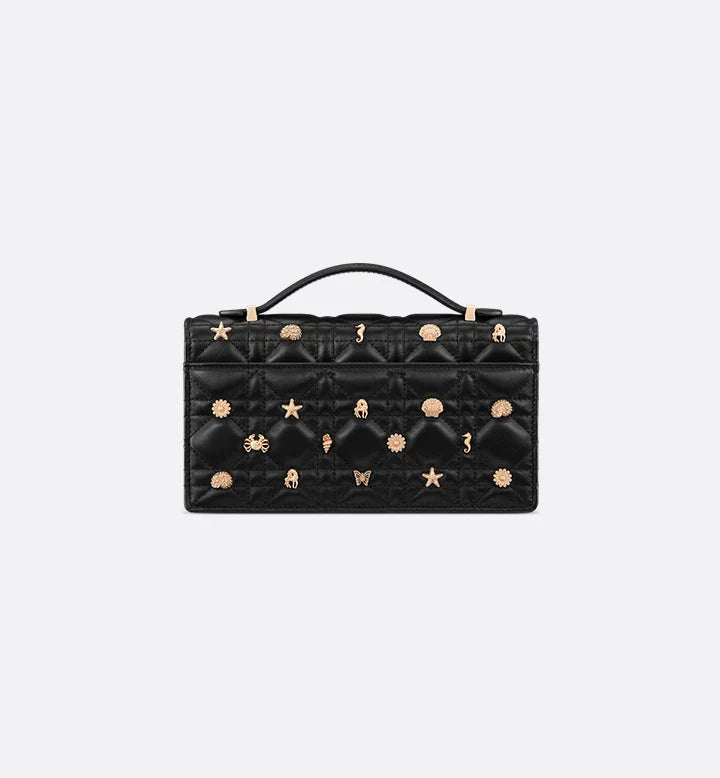 Mini sac My Diôr 
d'agneau Cannage noir et studs dorés Dior Cabinet de Curiosités